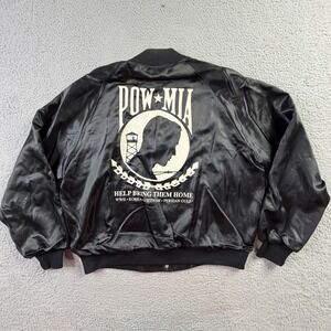 VTG 90s POW MIA Help Bring Them Home Satin Bomber Jacket Black XL Made In USA